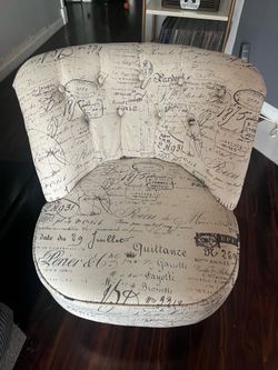 Modern French Script Swivel Accent Chair – Tufted Slipper Chair
