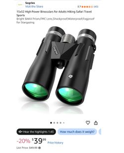 15x52 High Power Binoculars for Adults Hiking Safari Travel Sports