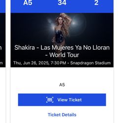 2 Tickets To Shakira Las Mujeres Ya No Lloran Tour San Diego (Silver Hot Package Floor Seats)