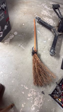 Natural Straw Broom with Orange Handle