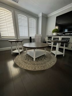 Round coffee table and 2 end tables set