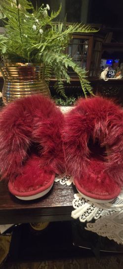 Red Faux Fur Slide Slippers