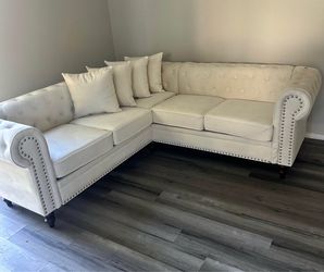 Chesterfield white microfiber sectional corner sofa couch