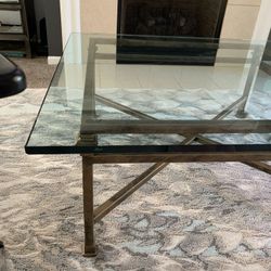 Beautiful Coffee Table With Thick Glass And Rubbed Bronze Base