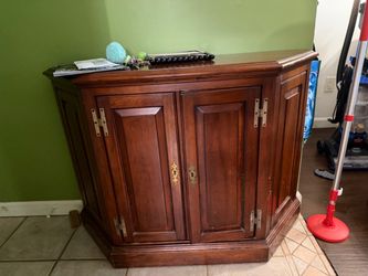 Wood Corner Cabinet with Brass Hardware