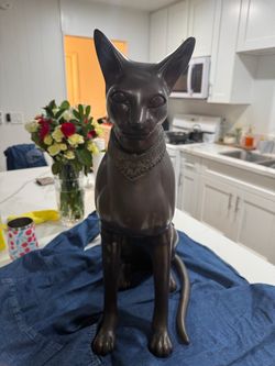 Large Bronze Egyptian Cat / Bastet Sculpture by RISNER