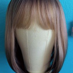 Short a line Bob heat, resistant, synthetic wig, with bangs, hair