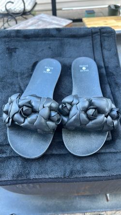 Shade & Shore Black Floral Slide Sandals