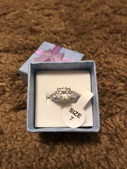 Women's 925 sterling silver diamond cubic zirconia sapphire wedding ring / size 7