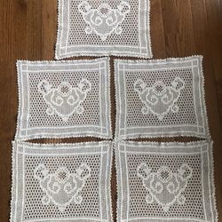 Set Of 5 Vintage Cream Crochet Doilies