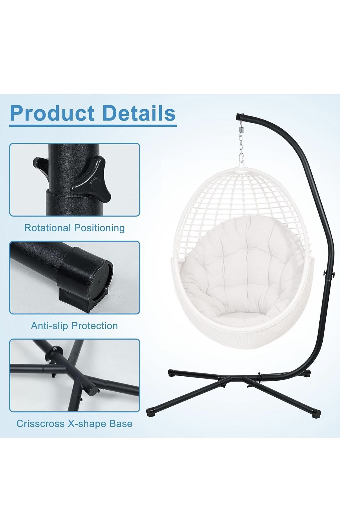 (Chair Not Included) Hammock Steel Stand Only C-Stand for Hanging Hammock Chairs - 300 Pound Capacity