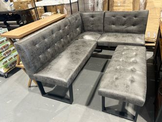 Dark Gray Faux Leather Corner Bench