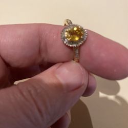 Genuine Yellow Sapphire & Diamond Ring - Sz 9