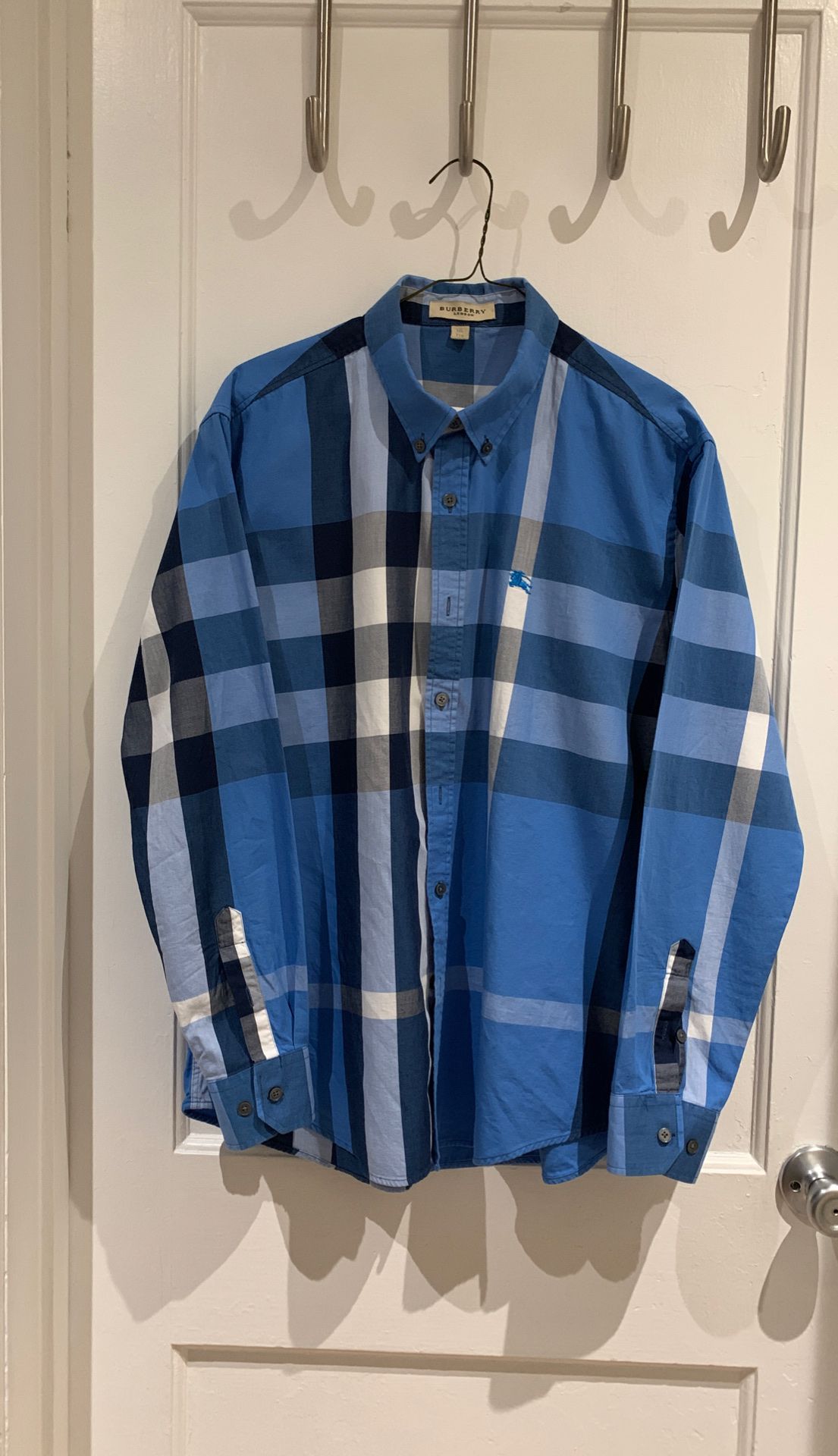 Burberry Blue and Navy Striped Button Up