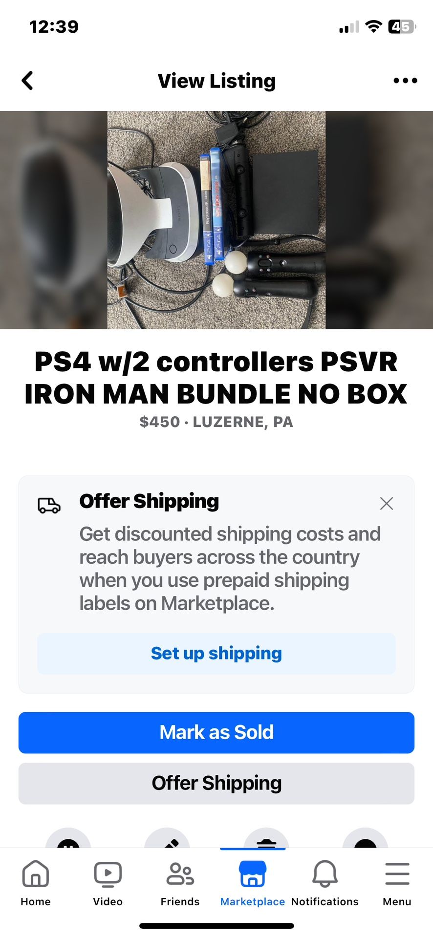 PS4 /2 controllers PSVR IRON MAN BUNDLE NO BOX