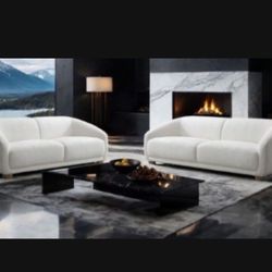 Brand New Super Plush Modern Boucle Off White  Sofa Loveseat 