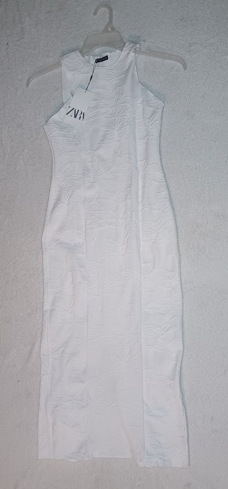 Zara Flower Long White Dress Cut In The Back