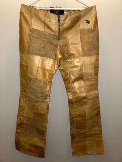 Gold Leather Patchwork Flare Pants
