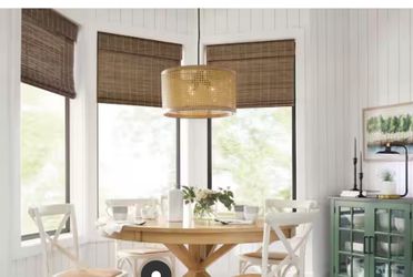 Beau 3-Light 60-Watt Matte Black Shaded Pendant-Light with Natural Wood Finish Shade