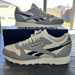 Reebok Classic Leather "Pure Grey 3/Dark Green/Chalk" Unisex Shoe SZ 12M