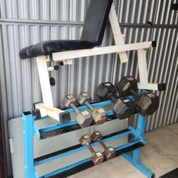 Iron Metal Gym Dumbells Accessories plus Reclynable Bench