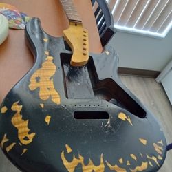 Fernandes strat Body And Neck...Relic In Process Flametop