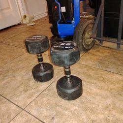 Pair Hexagon 25lb Rubber Coated Dumbbells