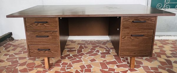 Large Vintage MCM Wooden Executive Office Desk