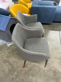 GDF Studio Navagio Mid Century Modern Fabric Upholstered Dining Chairs, Set of 2, Light Gray and Dark Walnut