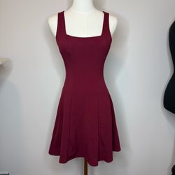 Wet Seal Wine Square-Neck Fit & Flare Mini Dress