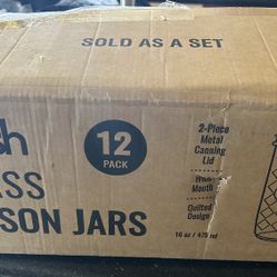 New Glass Mason Jars. Set Of 12 Quilted Design 16 Oz 