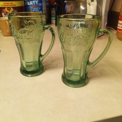 Pair Of Green COCA COLA MUGS