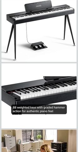 Donner OURA S100 Digital Piano with 88 Key Graded Hammer Weighted Keyboard for Beginner, Full Size Electric Piano Keyboard with Bluetooth, 3 Original 