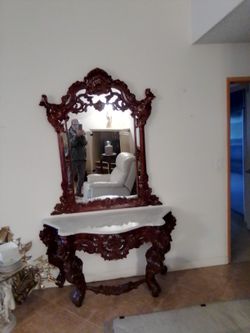 Ornate Marble Table With Mirror