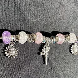 Handmade Charm Bracelet, Pandora-Style, Fairy-young Girl Theme, Valentine’s Day Gift