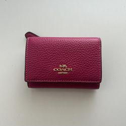 Coach New York Trifold Snap Wallet With Outer Zipper Pocket Brass Deep Plum