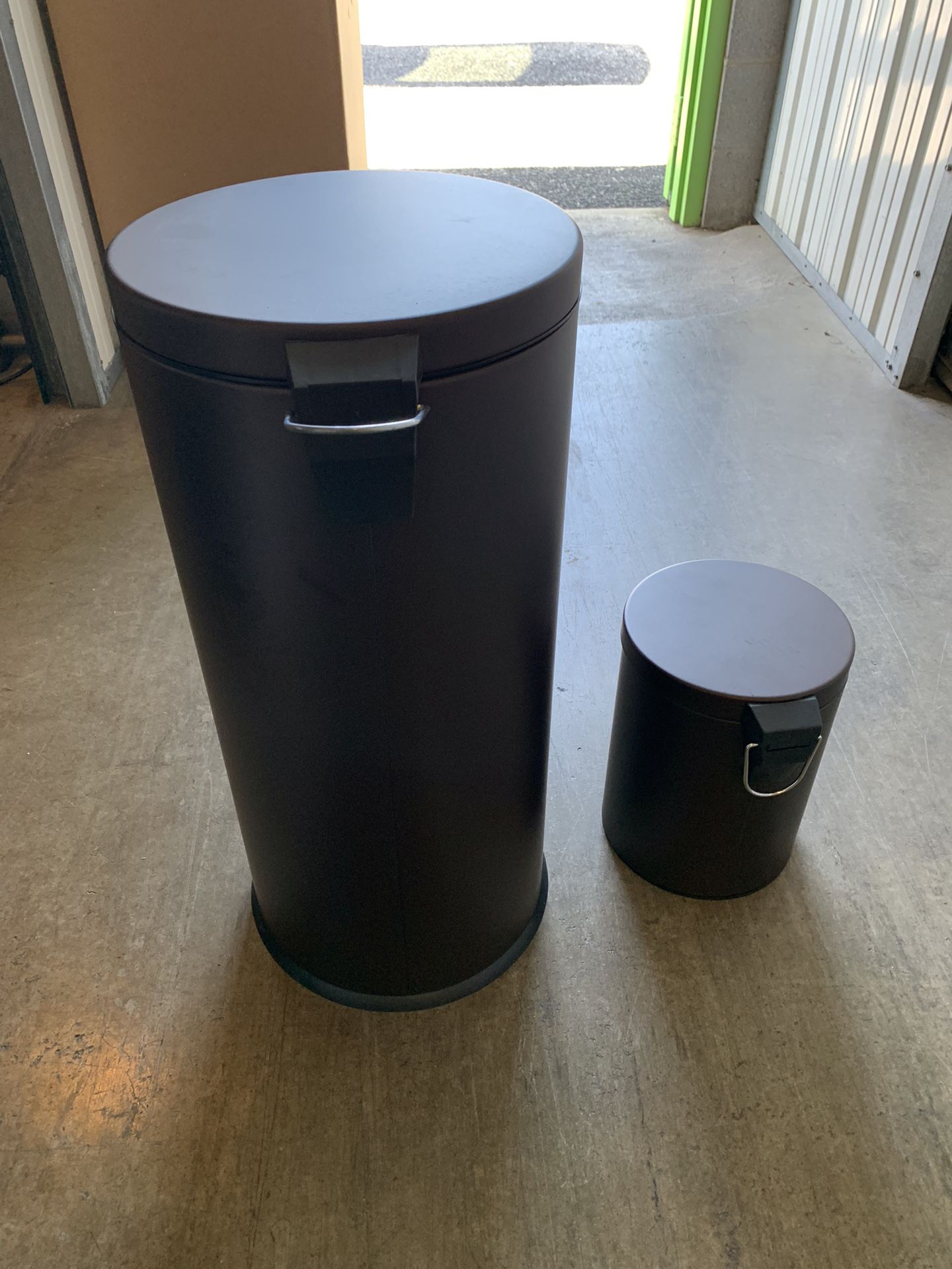 Two (2) New Brown Round Trash cans
