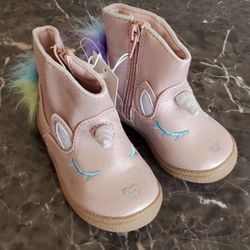 Baby Girl's Cat & Jack Leticia Metallic Pink Unicorn Ankle Boots size 5