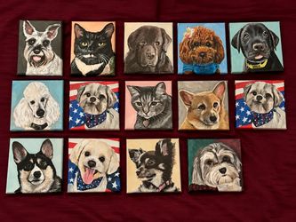 Set of 14 Hand-Painted Pet Portrait
