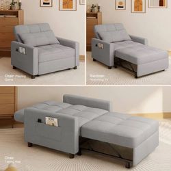 Light Gray Velvet Convertible 3-in-1 Single Sleeper Sofa Bed [Chair / Chaise / Bed] [NEW IN BOX] **Retails for $359