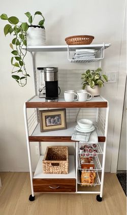 Rolling kitchen cart with outlet