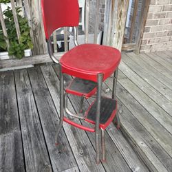 Vintage Red Metal Chair Step Stool 