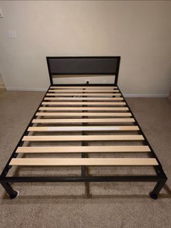 Queen Metal Bed Frame with Upholstered Headboard