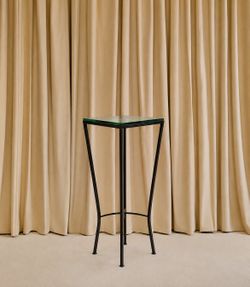 Vintage Black Metal and Glass Pedestal Table