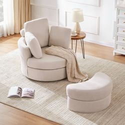 39” Swivel Accent Barrel Chairs with Removable Headrest, Chaise Lounge Indoor with Neck Support Pillow, Swivel Chairs for Living Room, Oversized Chair