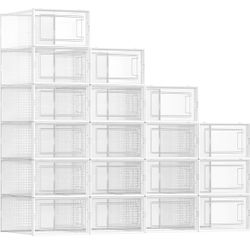 12 Pack Clear Stackable Shoe Storage Boxes – Plastic Shoe Organizers for Closet