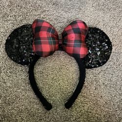 Plaid And Sequin Minnie Mouse Ears