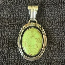 Navajo Native American Artist Marked Green Turquoise Pendant