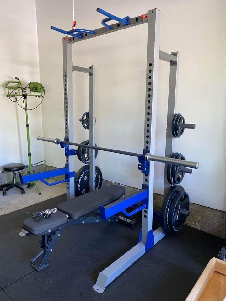 half Rack, bret contreras weights And Olympic bar.