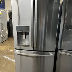 NEW OPEN BOX GE FRENCH STYLE REFRIGERATOR STAINLESS STEEL 